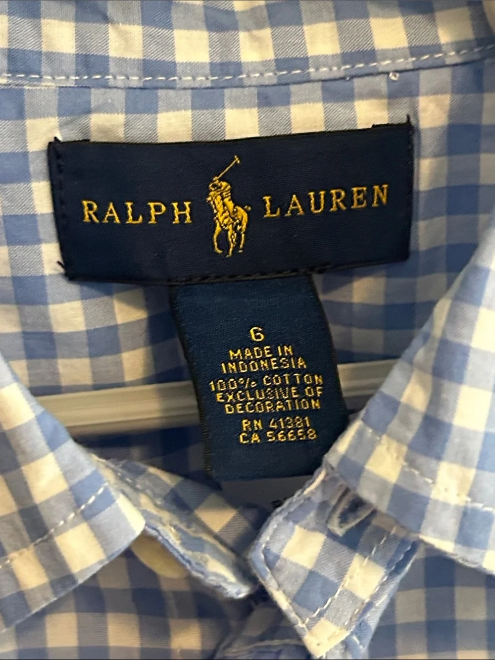 NEW Polo Ralph Lauren Boys 6 Blue Gingham Check Button Down Shirt 100% Cotton
